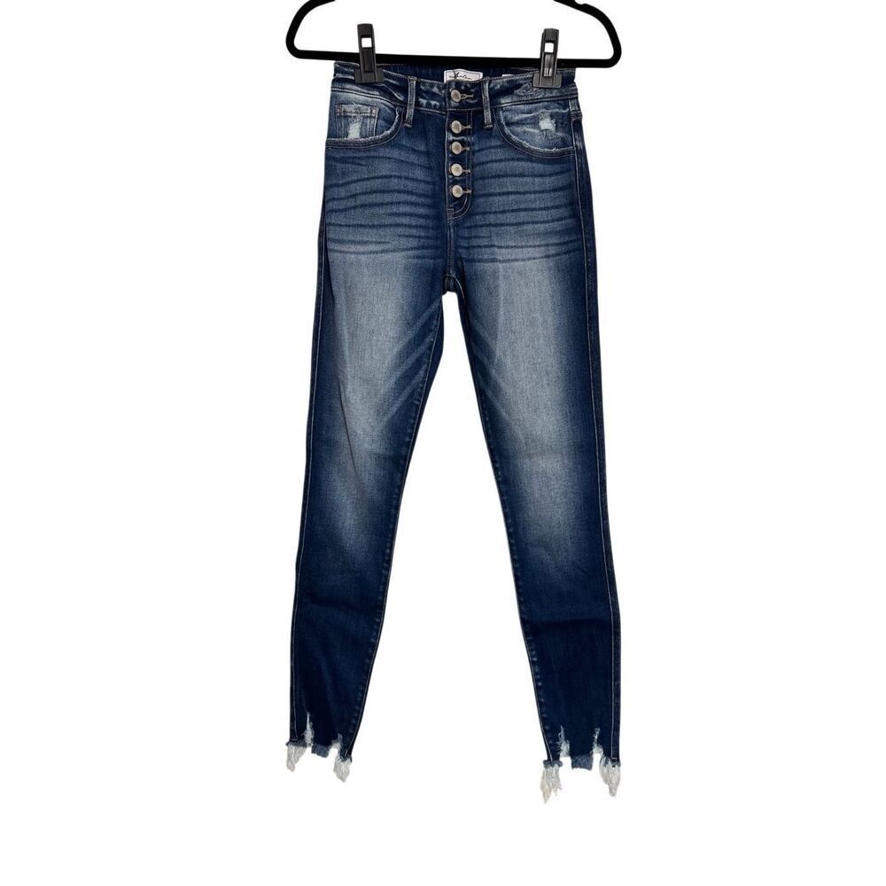 KanCan Signature Jeans Womens 26 Blue Ankle Skinny Button Fly Frayed Hem NWOT
